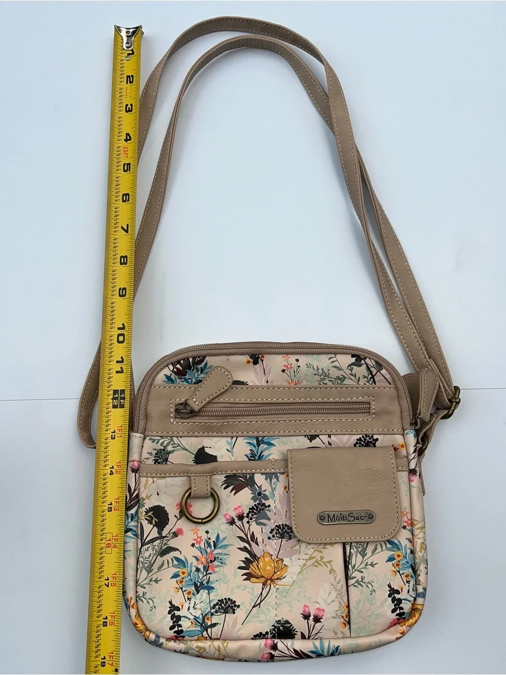 LIKE NEW MultiSac Beige Floral Crossbody Bag with Adjustable Strap